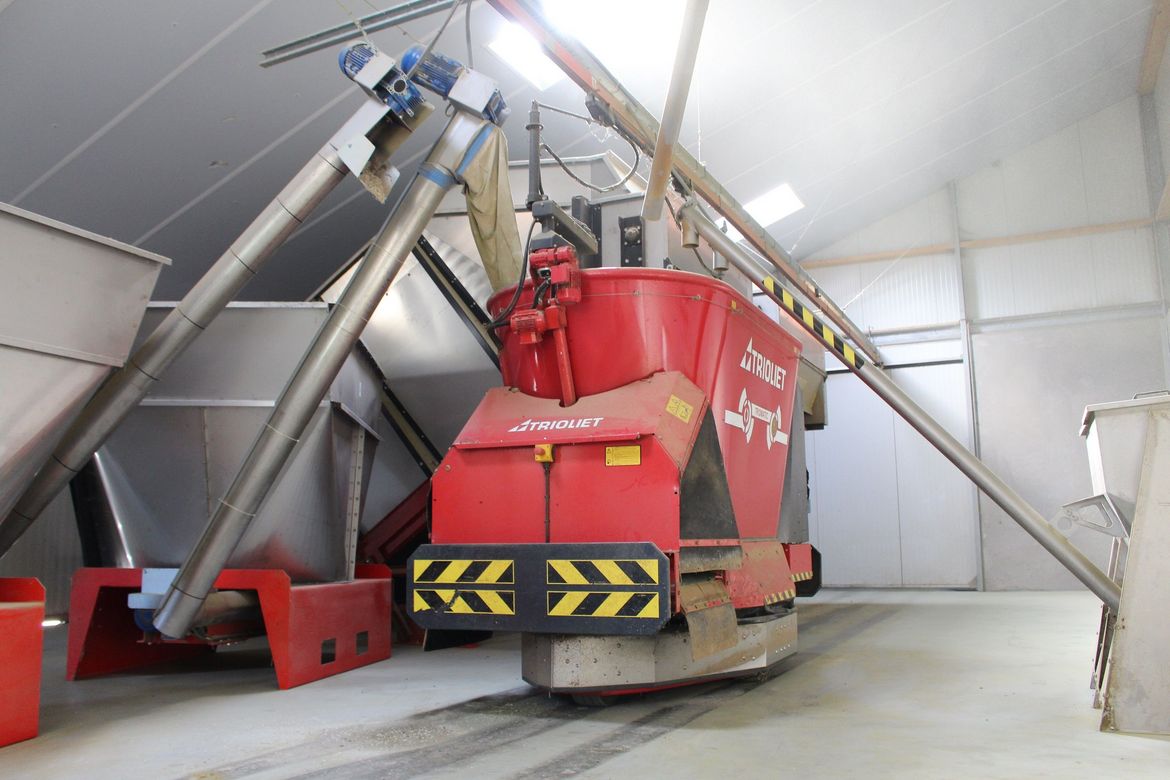 automatisch voersysteem met voorraadbunkers